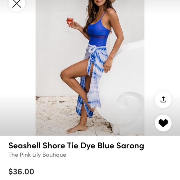 Blue tie dye pink lily swimsuit coverup sarong - Picture 4 of 4